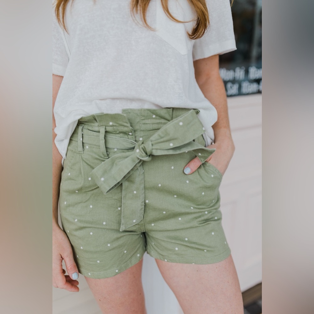 Nwt High Waist Green Polka Dot paper bag Shorts
